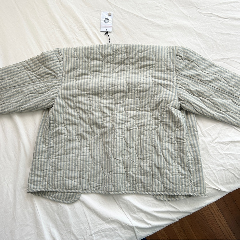 $540 Micaela Greg 100% Organic Cotton Quilted Liner Jacket Medium Womens Stripe - Picture 6 of 6